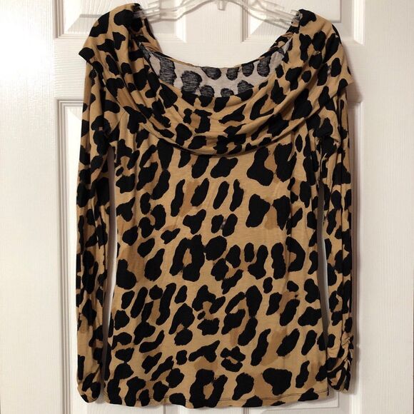 Leopard Blouse Size Small Long Sleeve Scoop Neck Women's - Picture 1 of 7